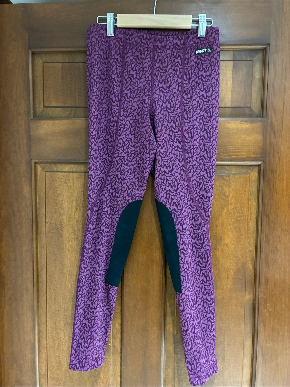 Kerrits Plum Patterned Kids Riding Leggings with Black Knee Patches